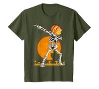 Camicie di Halloween per i Ragazzi dei Bambini Che tagliano la Zucca dello Scheletro Dab Maglietta, Bambini, Oliva, 6 Anni
