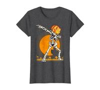 Camicie di Halloween per i Ragazzi dei Bambini Che tagliano la Zucca dello Scheletro Dab Maglietta, Donna, Grigio Scuro, M