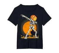 Camicie di Halloween per i Ragazzi dei Bambini Che tagliano la Zucca dello Scheletro Dab Maglietta, Donna Plus-Size, Nero, 5X