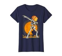 Camicie di Halloween per i Ragazzi dei Bambini Che tagliano la Zucca dello Scheletro Dab Maglietta, Donna, Navy, XS