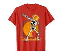 Camicie di Halloween per i Ragazzi dei Bambini Che tagliano la Zucca dello Scheletro Dab Maglietta, Uomo, Rosso, XXL