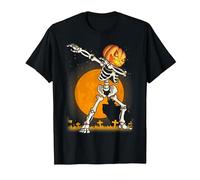 Camicie di Halloween per i Ragazzi dei Bambini Che tagliano la Zucca dello Scheletro Dab Maglietta, Uomo, Nero, XXL