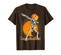 Camicie di Halloween per i Ragazzi dei Bambini Che tagliano la Zucca dello Scheletro Dab Maglietta, Uomo, Marrone, S