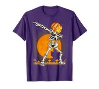 Camicie di Halloween per i Ragazzi dei Bambini Che tagliano la Zucca dello Scheletro Dab Maglietta, Uomo, Viola, M
