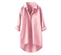 Camicie di lino a maniche lunghe Button Down 2026 per le donne Tinta unita Beach Trendy Summer Collared Garza Camicette in garza Leggero Lino Cotone Tuniche Signore Abbigliamento Primavera Fidanzato