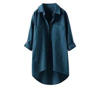 Camicie di lino a maniche lunghe Button Down 2026 per le donne Tinta unita Beach Trendy Summer Collared Garza Camicette in garza Leggero Lino Cotone Tuniche Signore Abbigliamento Primavera Fidanzato