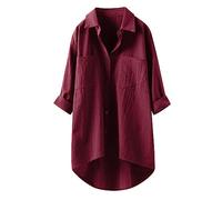 Camicie di lino a maniche lunghe Button Down 2026 per le donne Tinta unita Beach Trendy Summer Collared Garza Camicette in garza Leggero Lino Cotone Tuniche Signore Abbigliamento Primavera Fidanzato