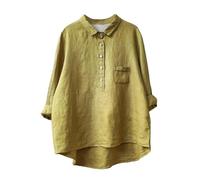 Camicie di lino Boho per le donne 2025 garza manica corta scollo a V bottone camicetta vestibilità ampia abito da vacanza casual tunica top, Giallo, L