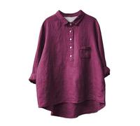 Camicie di lino Boho per le donne 2025 garza manica corta scollo a V bottone camicetta vestibilità ampia abito da vacanza casual tunica top, vino, XL