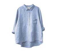 Camicie di lino Boho per le donne 2025 garza manica corta scollo a V bottone camicetta vestibilità ampia abito da vacanza casual tunica top, Azzurro, M