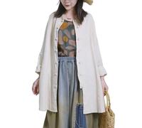 Camicie di lino da donna Camicette Oversize Kimono Vintage Giacche a maniche lunghe Vestibilità ampia Cinese Rana Pulsante Cape Trench Top, lino, L