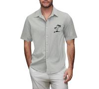 Camicie di lino da uomo a maniche corte camicia in cotone button down maglietta hawaiana con stampa di palme con albero di cocco magliette grafiche, Grigio, 5XL