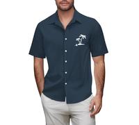 Camicie di lino da uomo a maniche corte camicia in cotone button down maglietta hawaiana con stampa di palme con albero di cocco magliette grafiche, Marina Militare, 5XL