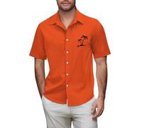 Camicie di lino da uomo a maniche corte camicia in cotone button down maglietta hawaiana t-shirt grafica magliette con stampa palma albero di cocco top, Arancione, 4XL