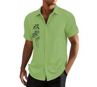 Camicie di lino da uomo a maniche corte camicia in cotone con stampa palma dell'albero di cocco top maglietta hawaiana con bottoni grafici, Verde, M
