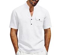 Camicie di lino da uomo a maniche corte estive da spiaggia camicie hawaiane con tasche magliette alla moda con scollo a V da uomo UK Button V Neck Cotton Linen Tops Casual Smart Holiday Clothes
