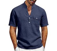 Camicie di lino da uomo a maniche corte estive da spiaggia camicie hawaiane con tasche magliette alla moda con scollo a V da uomo UK Button V Neck Cotton Linen Tops Casual Smart Holiday Clothes