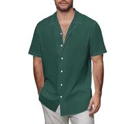Camicie di lino per gli uomini Camicia di cotone a maniche corte Cuban Guayabera Button Down T-Shirt Tinta unita Estate Casual Top, Verde, 5XL