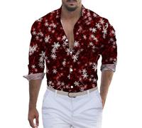 Camicie di Natale Uomo, Camicie Uomo Manica Lunga Eleganti Stampa 3D Camicia Casual Natalizia Manica Lunga Divertenti Camicie Funky Slim Fit Camicia Rossa Uomo per Festival Feste