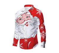 Camicie Di Natale Uomo Elasticizzata, Camicia Uomo Slim Fit Abbottonata a Maniche Lunghe, Camicia Floreale Risvolto Stampato Natalizio Shirt Christmas Print Funky Top Vintage Per Le Vacanze Natalizie