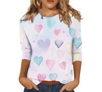 Camicie di San Valentino con maniche a 3/4 da donna maglioni da donna maglioni girocollo con stampa a cuore innamorato magliette pullover camicetta casual top vacanze magliette per uscire top, Azzurro