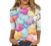 Camicie di San Valentino con maniche a 3/4 da donna maglioni da donna maglioni girocollo con stampa a cuore innamorato magliette pullover camicetta casual top vacanze magliette per uscire top, Beige