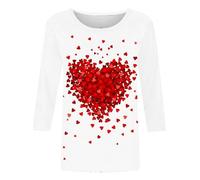 Camicie di San Valentino con maniche a 3/4 da donna maglioni girocollo con stampa a cuore innamorato magliette pullover camicetta casual top magliette per le vacanze Top per uscire, bianco, M