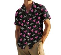 Camicie di San Valentino da uomo, a righe, a maniche corte, con bottoni, stile tropicale, alla moda, per feste e viaggi, Amore Amore, S