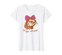 Camicie Divertenti con Gallina e Fiocco Rosa Maglietta