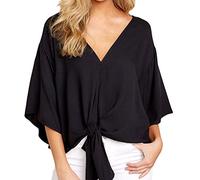 Camicie Donna, Camicetta Da Donna Estate Moda Tinta Unita Nero Pullover Con Scollo A V Camicette Top Elegante Sciolto Cravatta Con Maniche A Pipistrello Tunica Top Sexy Boho Magliette Da Spiaggia Pe