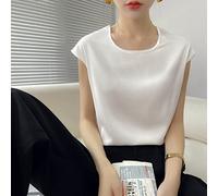 Camicie Donna, Camicetta Da Donna In Raso Di Seta Estate Elegante Tinta Unita Girocollo Pullover Camicie Top Fashion Slim Manica Corta Tunica Top Casual Formal Party Camicette Da Lavoro T-Shirt,Bian