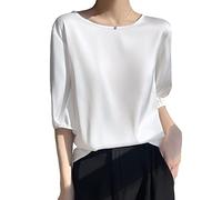 Camicie Donna, Camicetta da Donna in Raso Estate Elegante Semplice Tinta Unita Girocollo Pullover Camicie Top Moda Mezza Manica Tunica Top Camicette da Lavoro Larghe Casuali T-Shirt in Seta per Raga