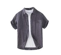 Camicie e camicette da uomo Camicia da spiaggia da uomo elegante casual a maniche corte in cotone e lino, C1832, XL