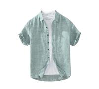 Camicie e camicette da uomo Camicia da spiaggia da uomo elegante casual a maniche corte in cotone e lino, C1833, XL