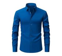 Camicie Eleganti da Uomo a Tinta Unita, a Maniche Lunghe, Elasticizzate, Antipiega - Camicie Formali e Business Casual Button-Down (Blue,3XL)