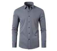 Camicie eleganti da uomo, camicia formale western, vestibilità regolare, a maniche lunghe, tinta unita, con bottoni, leggera, da lavoro, elegante, da lavoro, elasticizzata, senza pieghe, Grigio, M