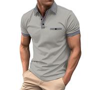 Camicie Eleganti Slim Fit da Uomo, vestibilità Classica, Maglia Casual, Cerniera, Camicia da Uomo con Cerniera, Maglia Casual, Maniche Corte, Grigia, Taglia XL