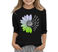 Camicie eleganti Uomo e Ragazze Casual Solid Color Girocollo Sette Polso T Shirt Top 3 13 anni Ragazza Shirt Emesso, Nero , 12-13 Jahre