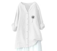 Camicie estive da donna in lino con scollo a V maniche a 3/4 in cotone top moda casual oversize club maglietta garza plus size manica lunga 2026 fluida tinta unita garza increspata primavera pura