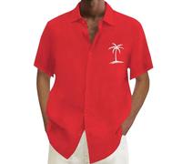 Camicie estive da uomo a maniche corte, casual, con colletto con bottoni, traspirante, confortevole, con stampa 3D, vestibilità rilassata, leggera, ad asciugatura rapida, top da uomo UK, Rosso, 5XL