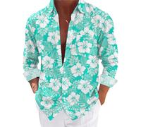 Camicie estive hawaiane da uomo casual camicia allentata con colletto alla coreana camicia a maniche lunghe con tasca camicie da spiaggia con fiori button down top vestibilità regolare top vacanze