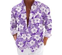 Camicie estive hawaiane da uomo casual camicia allentata con colletto alla coreana camicia a maniche lunghe con tasca camicie da spiaggia con fiori button down top vestibilità regolare top vacanze