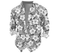 Camicie estive hawaiane da uomo casual camicia allentata con colletto alla coreana camicia a maniche lunghe con tasca camicie da spiaggia con fiori button down top vestibilità regolare top vacanze