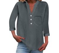 Camicie estive in lino di cotone per le donne 2025 Casual 3/4 maniche tunica camicie primavera vacanze abiti moda, Grigio scuro, S