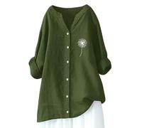 Camicie estive in lino per le donne a maniche lunghe a 3/4 in cotone 2026 top tinta unita vestibilità ampia camicia carina garza oversize casual primavera pura scollo a V garza increspata Plus Size