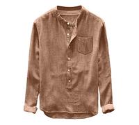 Camicie Estive Uomo, Camicia di Lino Uomo Mens Sleeve Bluse Winter Button Casual Long Autumn Cotone E Fashion Linen Top Men Camicie (Khaki M)