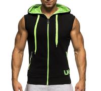 Camicie formali da uomo sciolto e alla moda blocco colore con cappuccio cerniera senza maniche gilet in pile camicia, Verde, 3XL