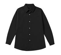 camicie formali uomo manica lunga casual leggero abbottonatura classica tinta unita basic top vacanza, vita quotidiana, Nero , XXL