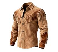 Camicie funky da uomo in stile occidentale con frange button down, maniche lunghe, colletto a punta, top casual, versatili camicie da festival da uomo, abbigliamento leggero per l'uso quotidiano