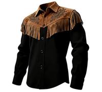 Camicie funky da uomo in stile occidentale con frange button down, maniche lunghe, colletto a punta, top casual, versatili camicie da festival da uomo, abbigliamento leggero per l'uso quotidiano
